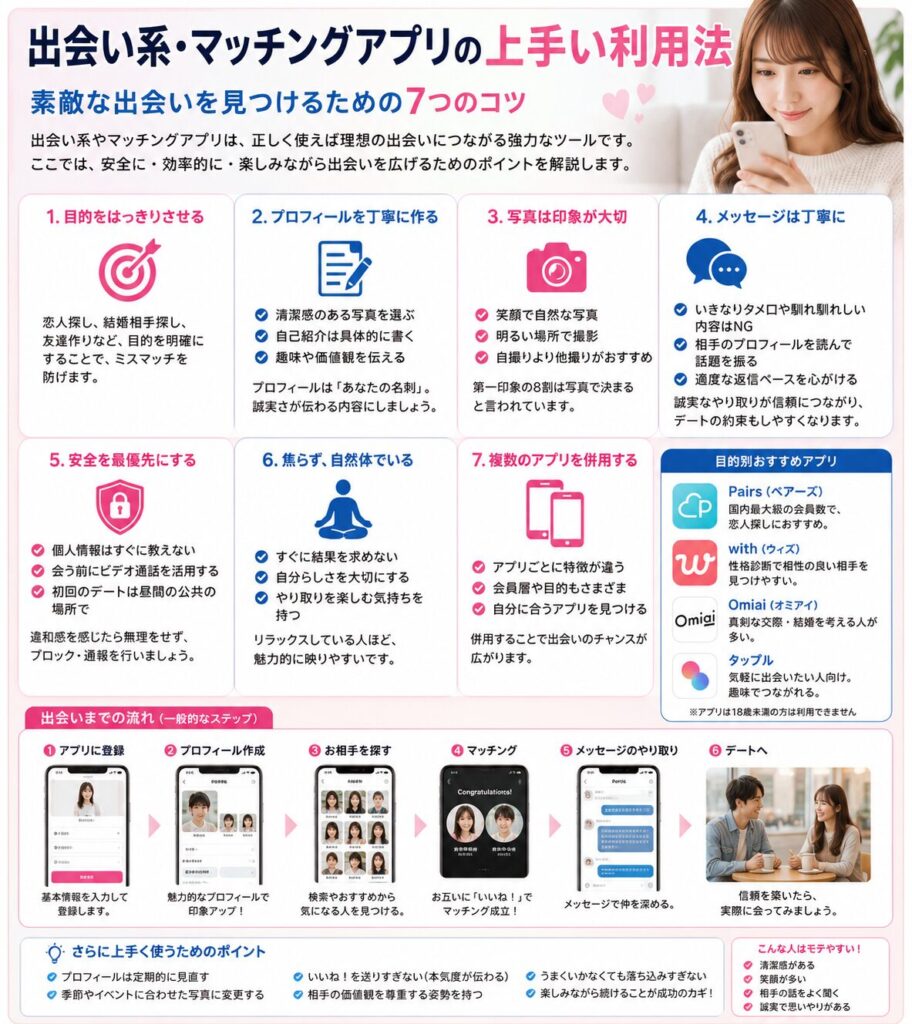 出会い系・マッチングアプリの上手な利用法|安全に理想の相手と出会うためのポイント